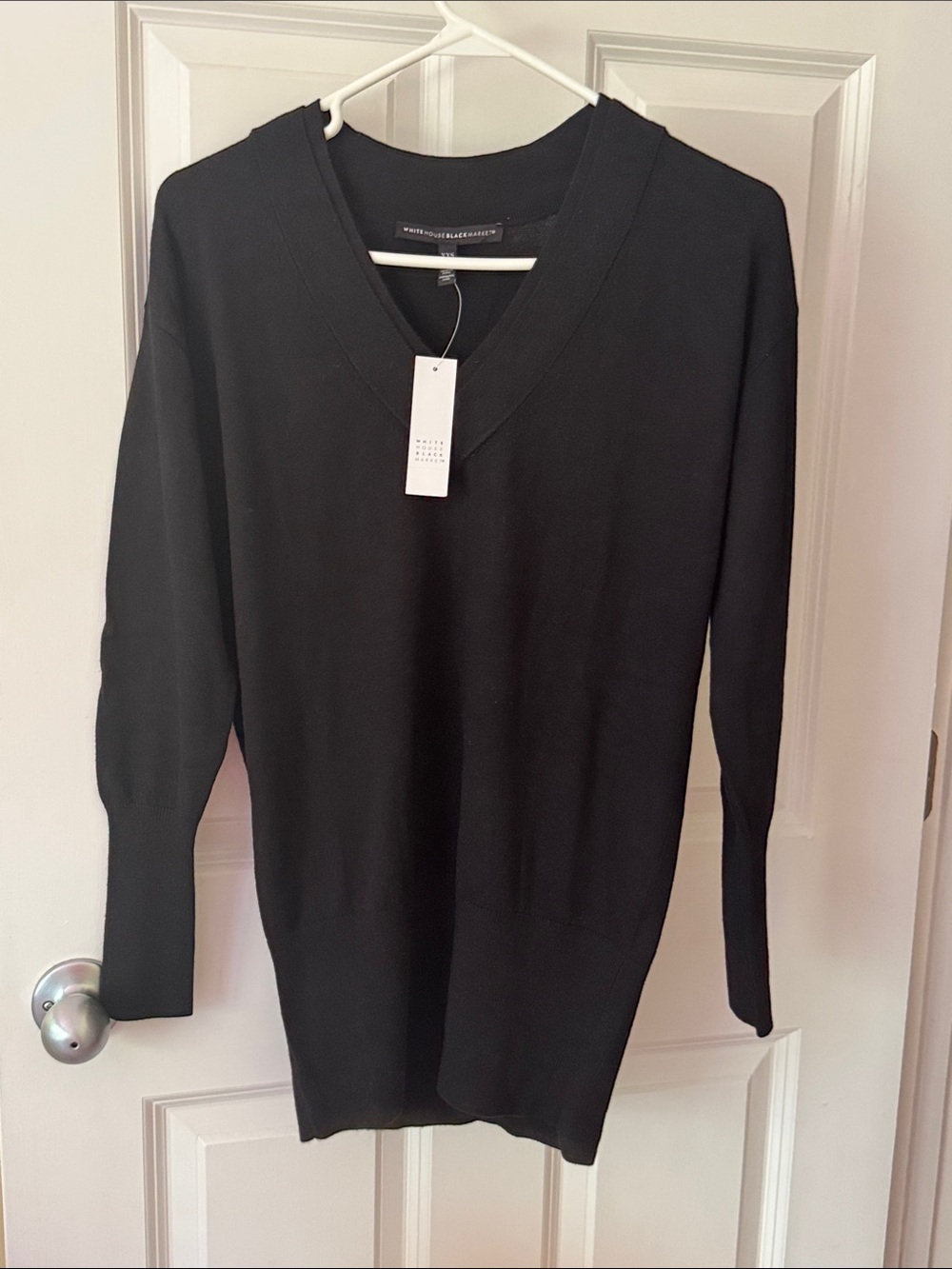White House Black Market Black V-Neck Knit Top